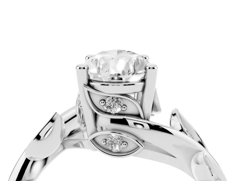 Pear-Shaped Twisted Bypass Engagement Ring Setting | Accented Leaves | Sterling Silver