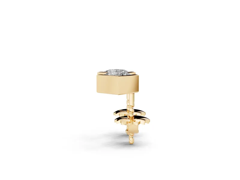 Princess Cut Lab-Grown Diamond Square Bezel Stud Earrings | Stepped Rim | Yellow Gold