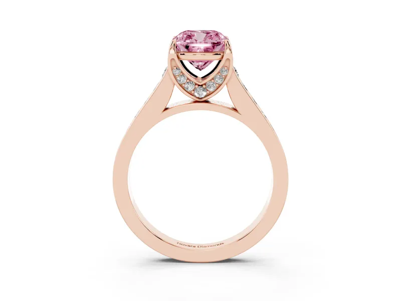 Cushion Cut Graduated Pavé Engagement Ring Setting for a Fancy Pink Lab-Grown Diamond | Rose Gold