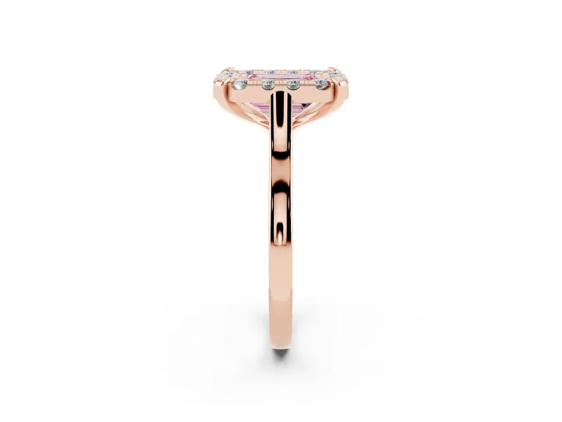 Emerald Cut Claw Corner Halo Engagement Ring Setting for a Fancy Pink Lab-Grown Diamond | Slim Plain Band | Rose Gold