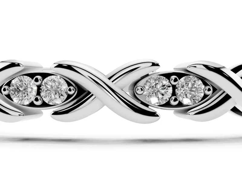 Round Lab-Grown Diamond X-Link Tennis Bracelet | Paired Stones in Pointed Ovals | White Gold
