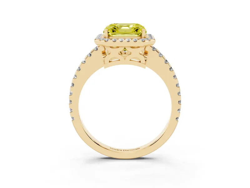 Asscher Cut Pave Halo Engagement Ring Setting for a Fancy Yellow Lab-Grown Diamond | Yellow Gold