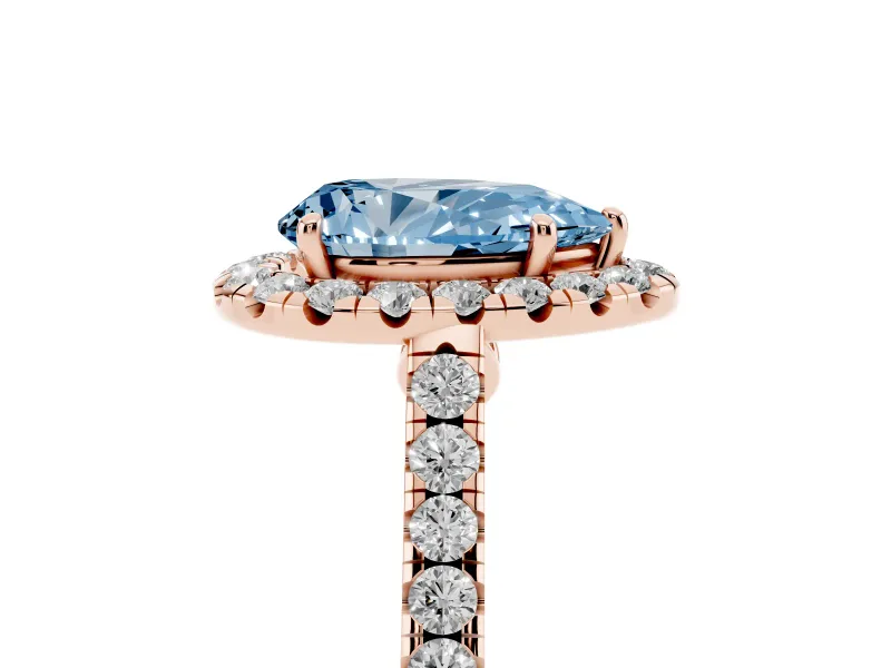 Pear-Shaped Halo Engagement Ring Setting for a Fancy Blue Lab-Grown Diamond | Pave Shoulders | Rose Gold