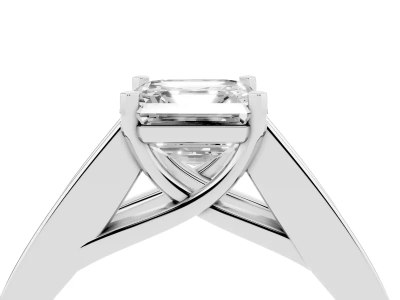 Asscher Cut Diamond Solitaire Ring Set in Silver with Channel-Set Accent Stones and Prong Setting