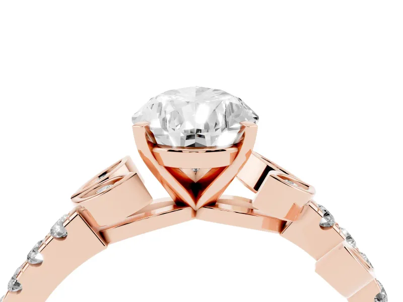 Pear Cut Diamond Solitaire Leaf-Inspired Ring Set in Rose gold with Pavé Band and Prong Setting