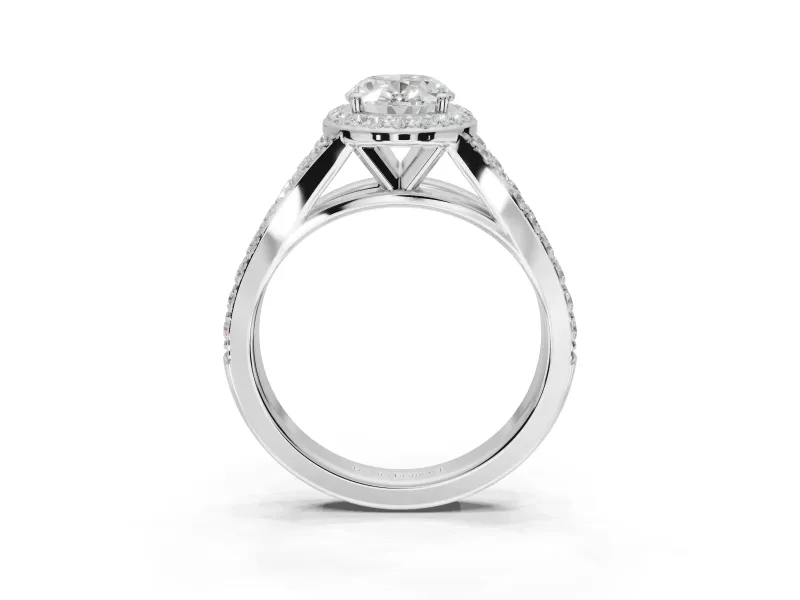 Oval Halo Pavé Engagement Ring Setting | Narrow Split Shank | White Gold