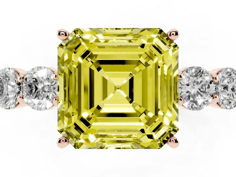 Asscher Cut 5 Stone Engagement Ring Setting for a Fancy Yellow Lab-Grown Diamond | Rose Gold