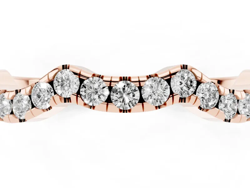 Round Lab-Grown Diamond Double Dip Curved Pavé Wedding Band | Scalloped Top | Rose Gold