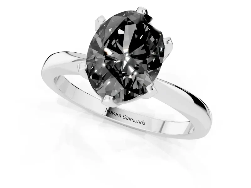 Fancy Black Oval Cut Diamond Solitaire Engagement Ring Set in Platinum with Slim Tapered Solitaire Band