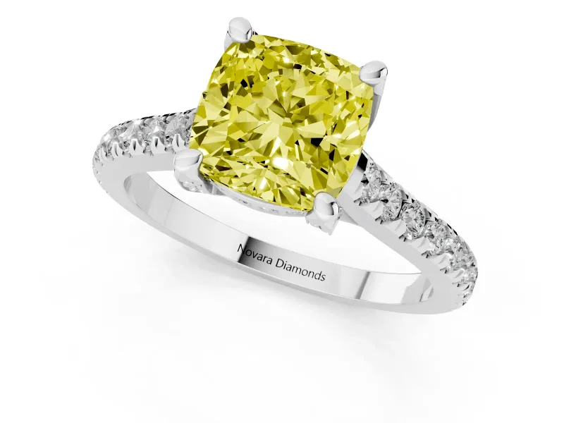 Cushion Cut Hidden Halo Engagement Ring Setting for a Fancy Yellow Lab-Grown Diamond | Claw Prongs | Sterling Silver