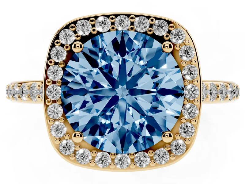 Round Halo Engagement Ring Setting for a Fancy Blue Lab-Grown Diamond | Yellow Gold - Design NV-24729