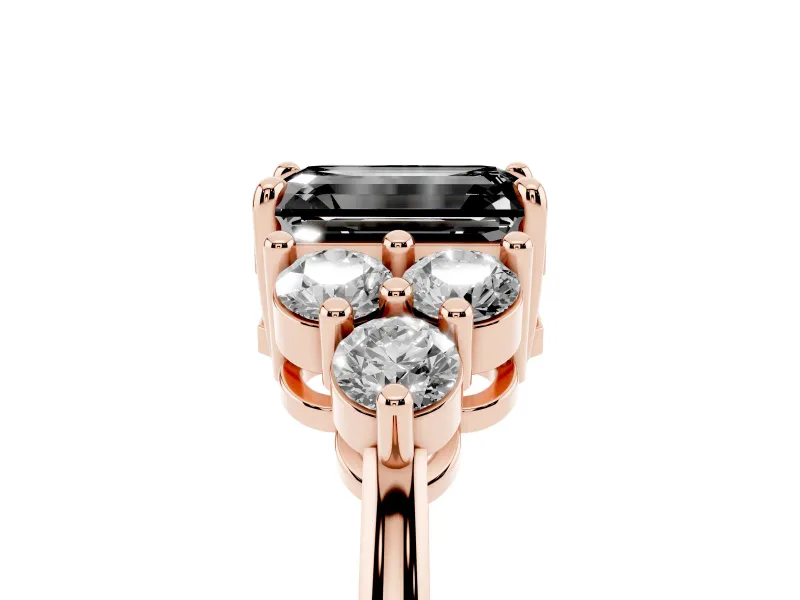 Emerald Cut Cluster Side Stone Engagement Ring Setting for a Black Center | Plain Band | Rose Gold