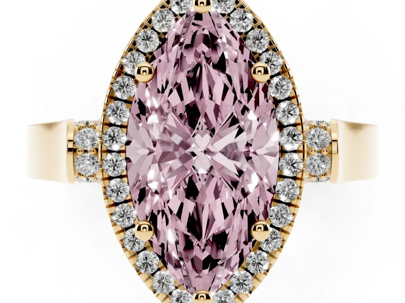 Marquise Halo Engagement Ring Setting for a Fancy Pink Lab-Grown Diamond | Pavé Panel Shoulders | Yellow Gold