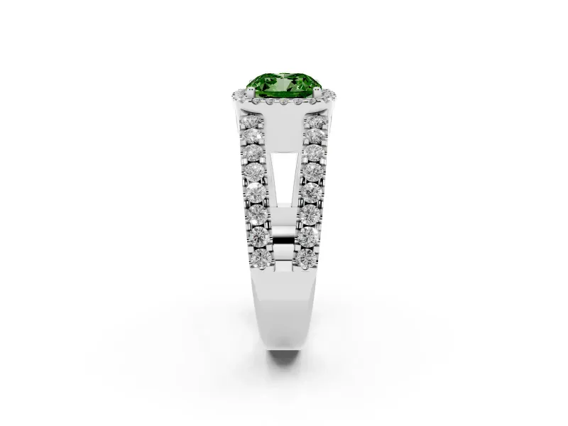 Cushion Cut Halo Split Shank Engagement Ring Setting for a Fancy Green Lab-Grown Diamond | Platinum