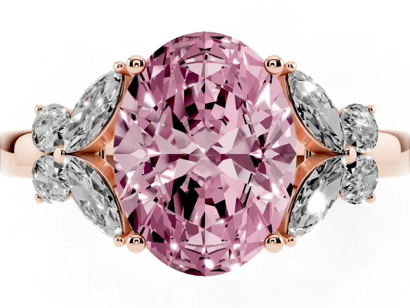 Oval Floral Engagement Ring Setting for a Fancy Pink Lab-Grown Diamond | Petal Shoulders | Rose Gold