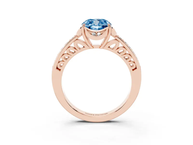Cushion Cut Floral Pavé Engagement Ring Setting for a Fancy Blue Lab-Grown Diamond | Rose Gold