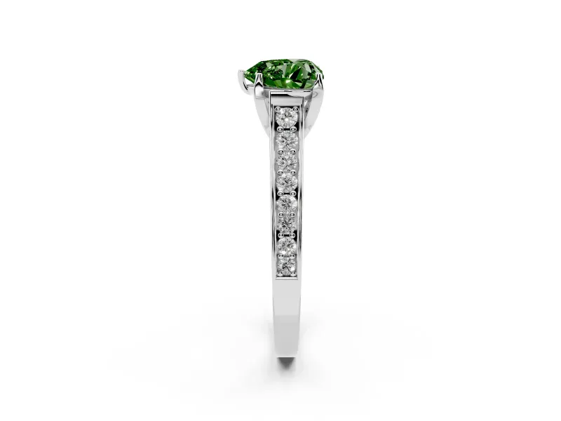 Heart-Shaped Graduated Pavé Engagement Ring Setting for a Fancy Green Lab-Grown Diamond | Platinum