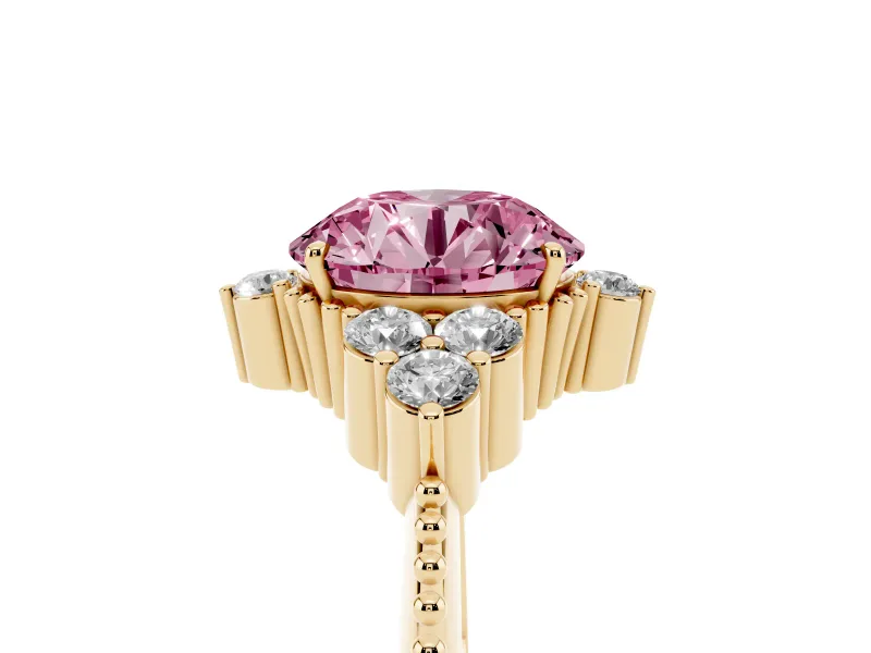 Round Cluster Engagement Ring Setting for a Fancy Pink Lab-Grown Diamond | Yellow Gold