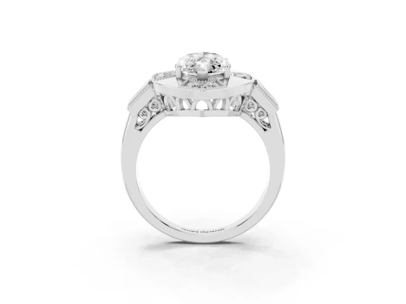 Marquise Milgrain Sectioned Halo Engagement Ring Setting | Square-Framed Sides | Sterling Silver