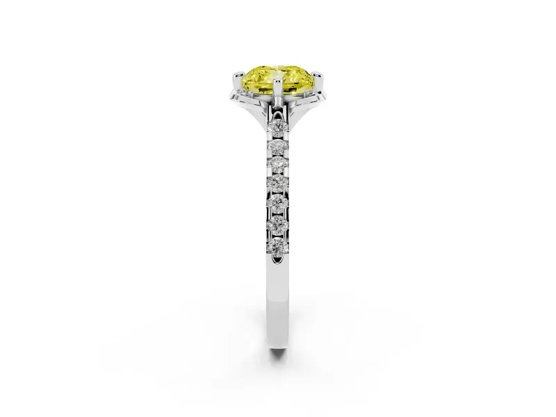 Cushion Cut Floral Petal Engagement Ring Setting for a Fancy Yellow Lab-Grown Diamond | Petal Accents | Sterling Silver
