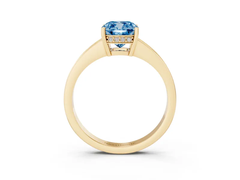 Cushion Cut Pave Solitaire Engagement Ring Setting for a Fancy Blue Lab-Grown Diamond | Accented Basket | Yellow Gold
