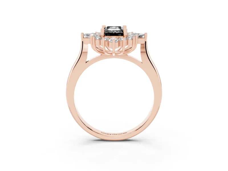 Emerald Cut Cluster Halo Engagement Ring Setting for a Black Center | Rose Gold