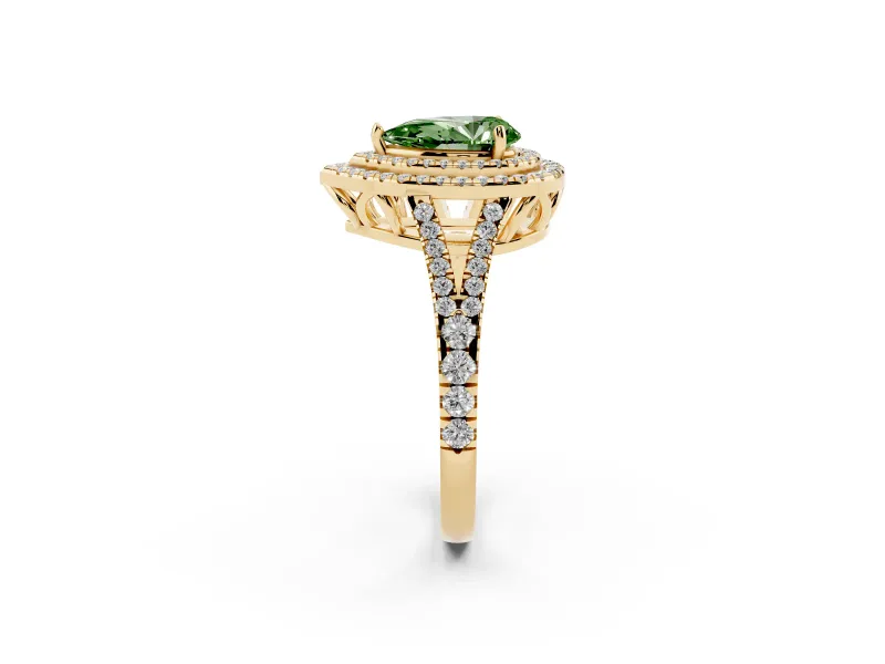 Pear-Shaped Halo Engagement Ring Setting for a Fancy Green Lab-Grown Diamond | Yellow Gold - Design NV-24799