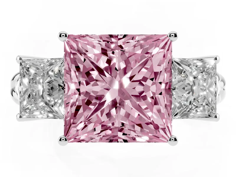 Princess Cut Three Stone Engagement Ring Setting for a Fancy Pink Lab-Grown Diamond | Braided Band | White Gold