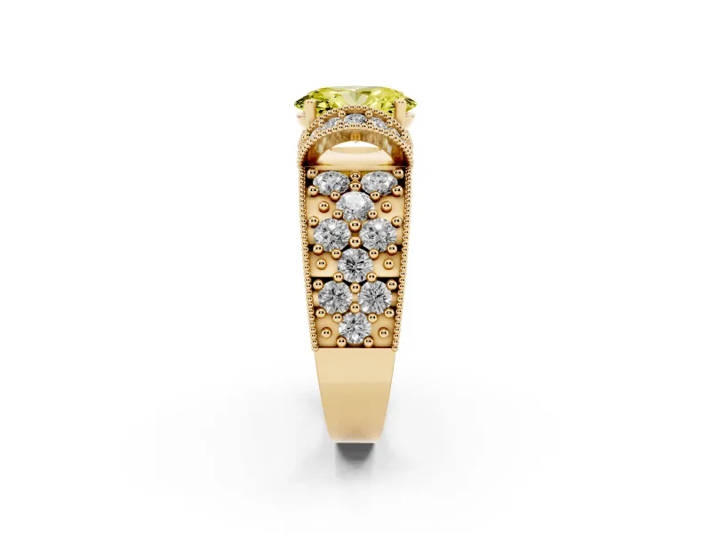 Oval Vintage Pave Engagement Ring Setting for a Fancy Yellow Lab-Grown Diamond | Milgrain Edges | Yellow Gold