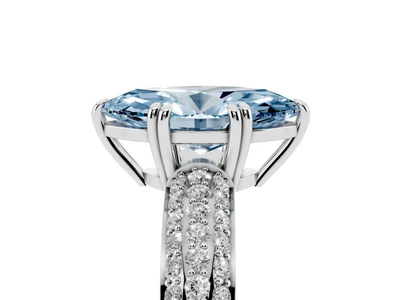 Marquise Three Row Pave Engagement Ring Setting for a Fancy Blue Lab-Grown Diamond | Sterling Silver