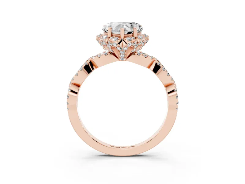 Heart-Shaped Milgrain Halo Engagement Ring Setting | Graduated Shoulders | Rose Gold