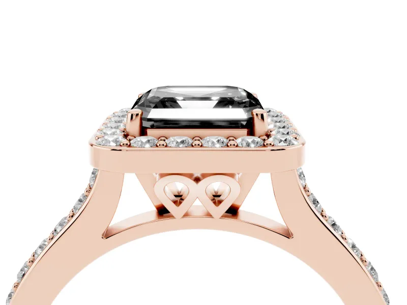 Asscher Cut Pavé Halo Engagement Ring Setting for a Black Center | Rose Gold
