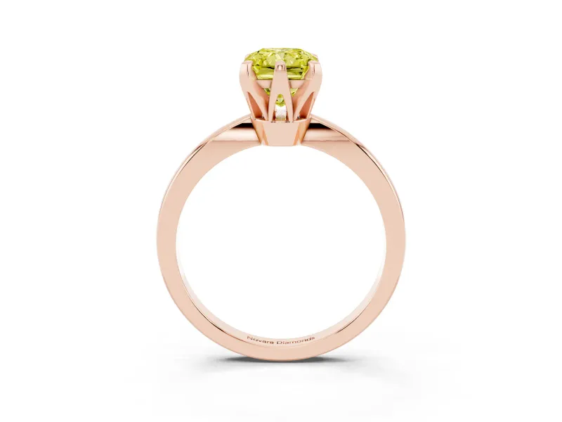 Fancy Yellow Radiant Cut Diamond Solitaire Engagement Ring Set in Rose gold with Slim Tapered Solitaire Band