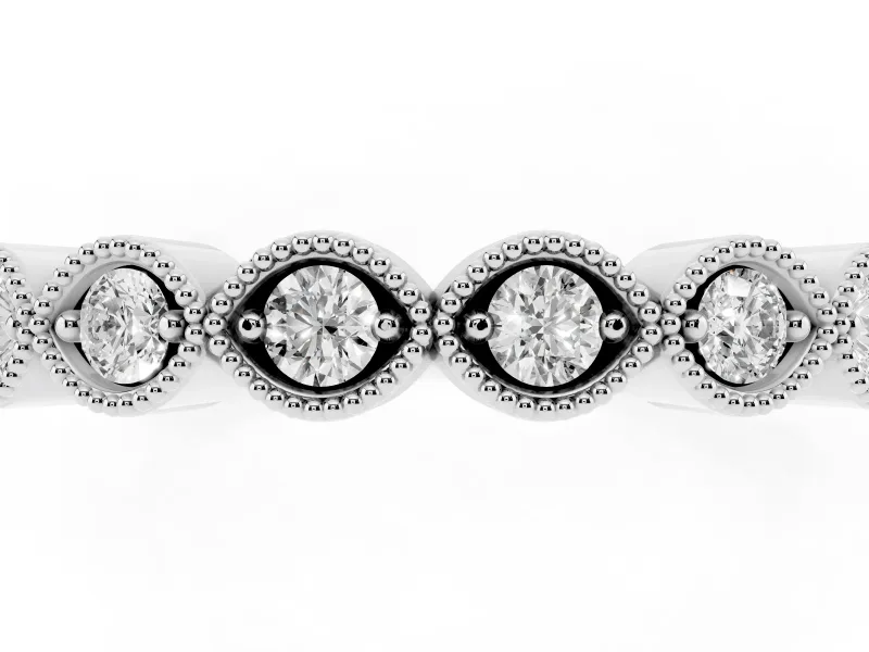 Marquise Diamond Eternity Band Set in White gold with Milgrain Bezel Setting