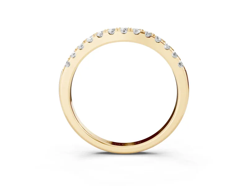 Round Diamond Curved Eternity Band Set in Yellow gold with Pavé Shared Prongs