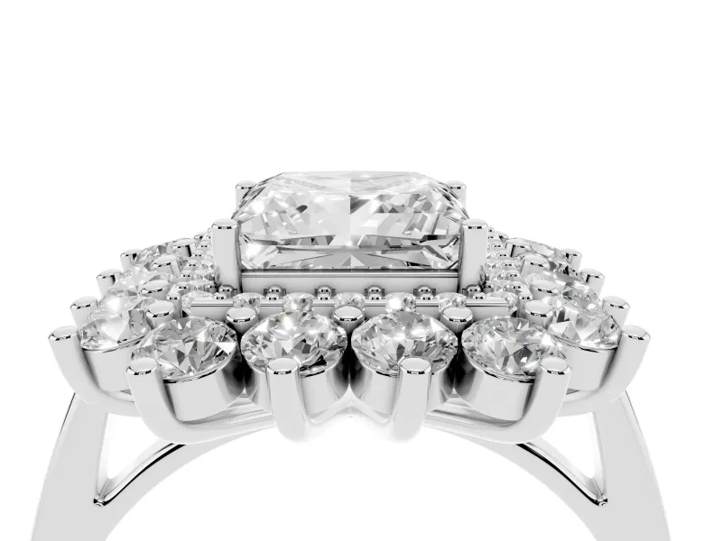 Princess Cut Floral Double Halo Engagement Ring Setting | Plain Band | Sterling Silver