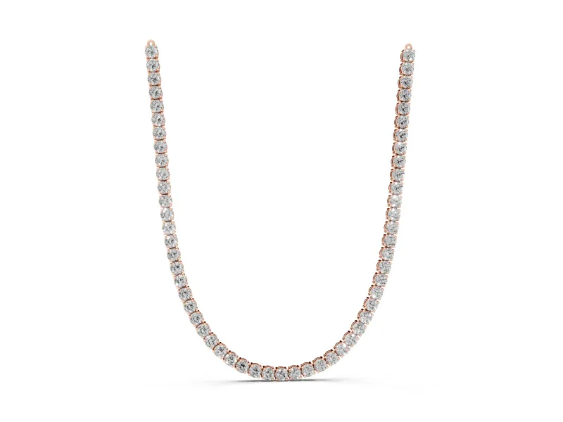 Round Lab-Grown Diamond Single Row Tennis Necklace | Prong Set | Rose Gold