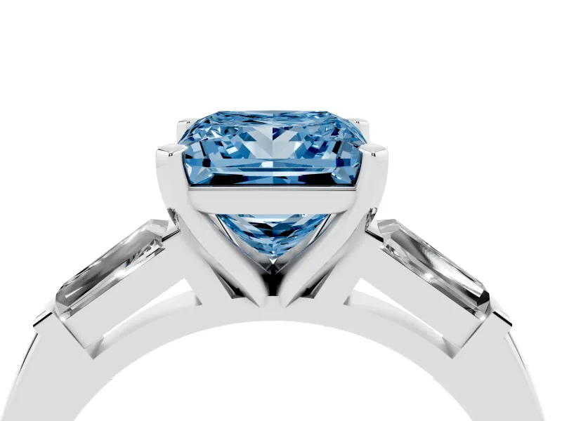 Princess Cut Baguette Engagement Ring Setting for a Fancy Blue Lab-Grown Diamond | Platinum