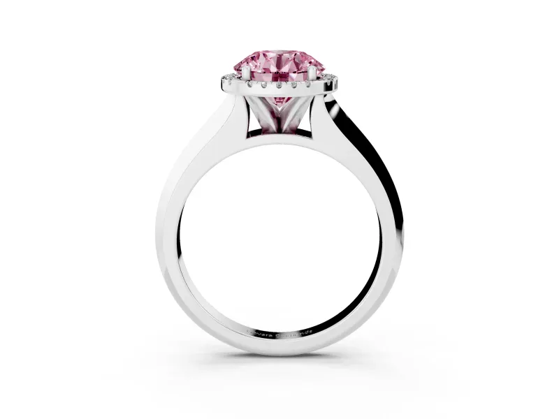 Round Halo Engagement Ring Setting for a Fancy Pink Lab-Grown Diamond | Knife-Edge Band | Platinum