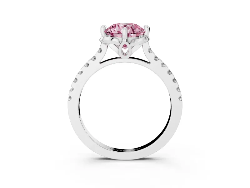Round Floral Engagement Ring Setting for a Fancy Pink Lab-Grown Diamond | Pavé Band | Platinum