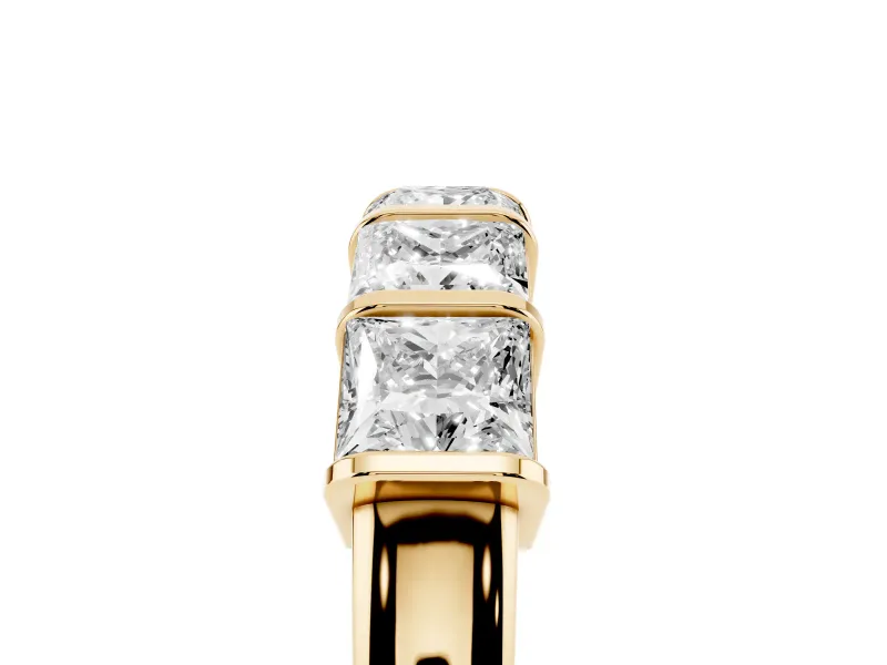 Princess Cut Diamond Seven-Stone Channel Band Set in Yellow gold with Bar Prongs