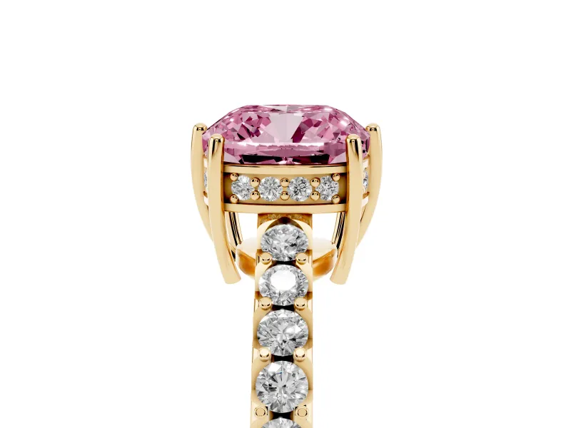 Cushion Cut Engagement Ring Setting for a Fancy Pink Lab-Grown Diamond | Yellow Gold - Design NV-24649