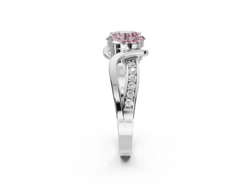 Round Bypass Solitaire Engagement Ring Setting for a Fancy Pink Lab-Grown Diamond | Pavé and Plain Strands | Platinum