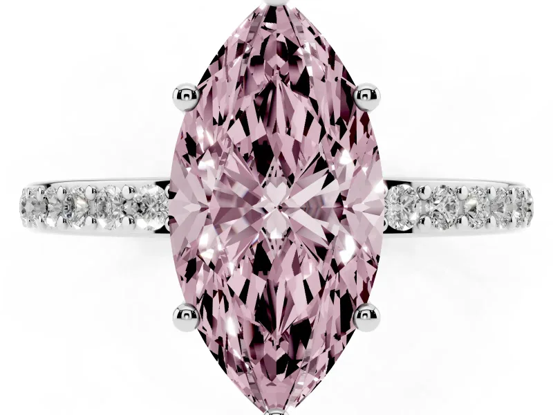 Fancy Pink Marquise Cut Diamond Pavé Band Ring Set in White gold with Prong-Set Center Stone