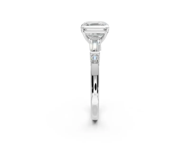 Asscher Cut Tapered Baguette Engagement Ring Setting | Bar Set Sides | Sterling Silver