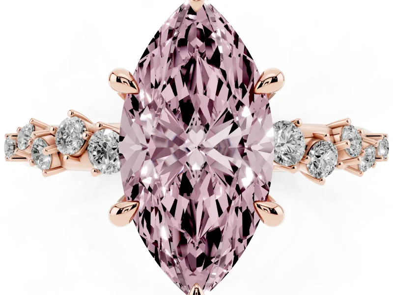 Marquise Graduated Accent Engagement Ring Setting for a Fancy Pink Lab-Grown Diamond | Rose Gold