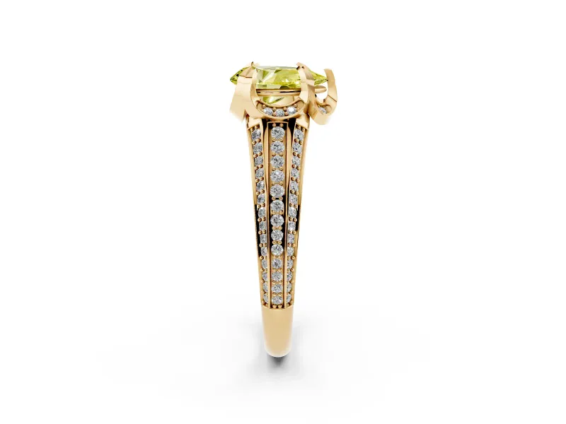 Pear-Shaped Hidden Halo Engagement Ring Setting for a Fancy Yellow Lab-Grown Diamond | Pavé Band | Yellow Gold