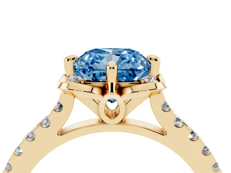 Cushion Cut Floral Petal Engagement Ring Setting for a Fancy Blue Lab-Grown Diamond | Petal Accents | Yellow Gold