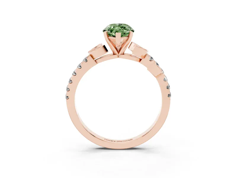 Marquise Leaf Pavé Engagement Ring Setting for a Fancy Green Lab-Grown Diamond | Rose Gold