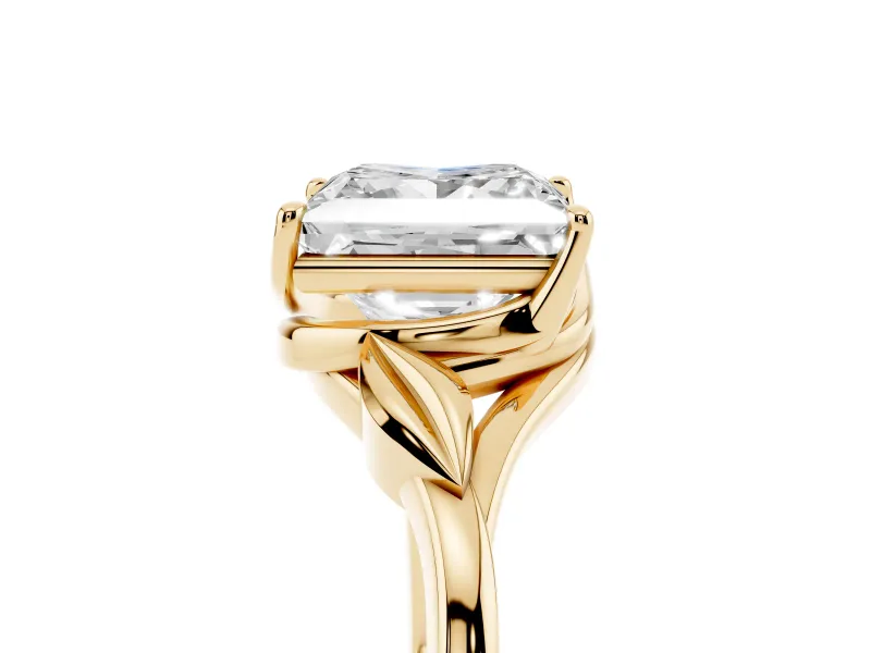 Princess Cut Leaf Bypass Solitaire Engagement Ring Setting | Polished Band | Yellow Gold